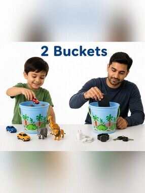 🍎 Nwt Set of 2 Spritz Dinosaur Plastic Buckets 8"x9.5" Blue Beach Storage
